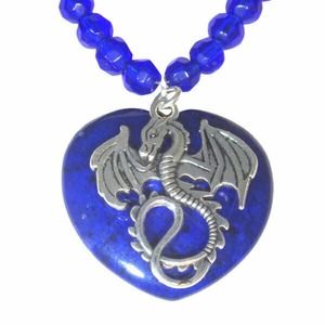 Dragon and Dark Blue Heart Stone Beaded Necklace 1461